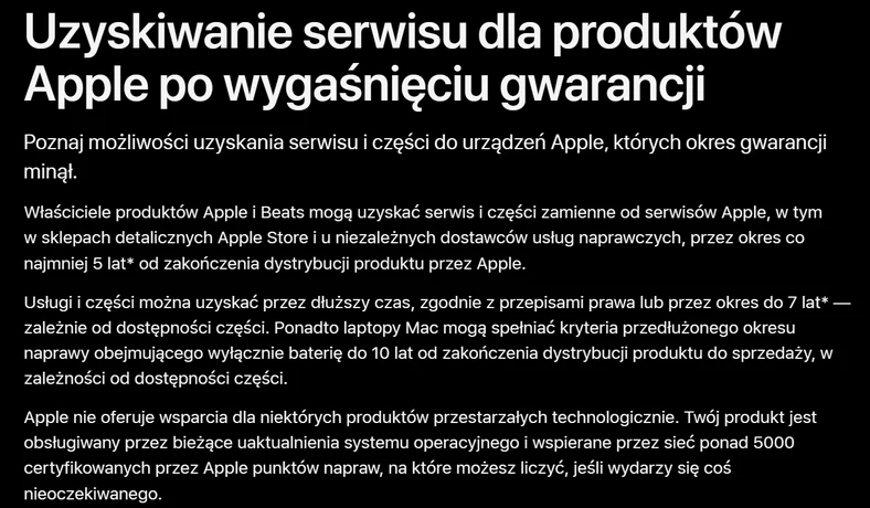 Apple zasady wycofane i przestarzałe produkty