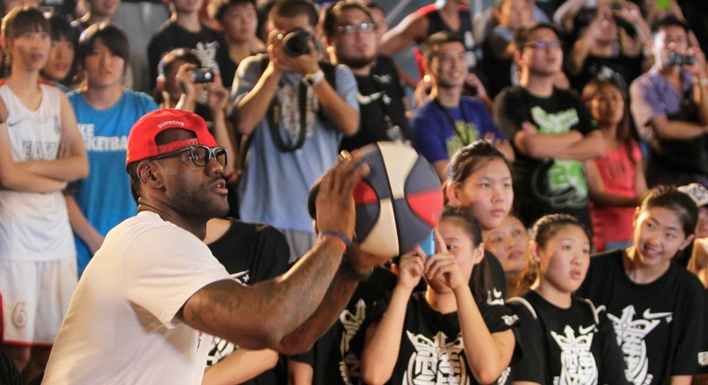 NBA basketball player LeBron James of Miami attends a promotional event in Shanghai.