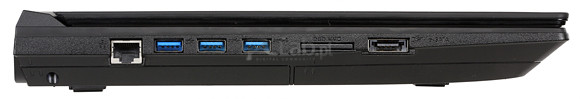 Lewa strona: LAN, 3 × USB 3.0, czytnik kart pamięci, eSATA/ USB 3.0 