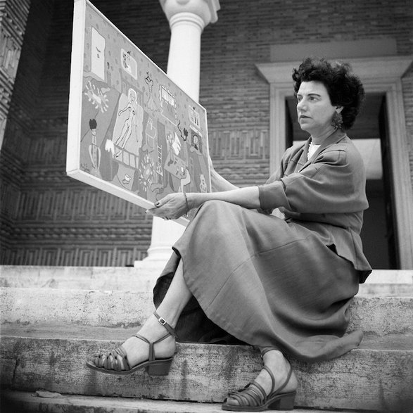 Peggy Guggenheim w Greckim Pawilonie na Biennale w Wenecji w 1948 r.