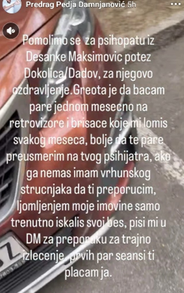 Objava Peđe Damnjanovića