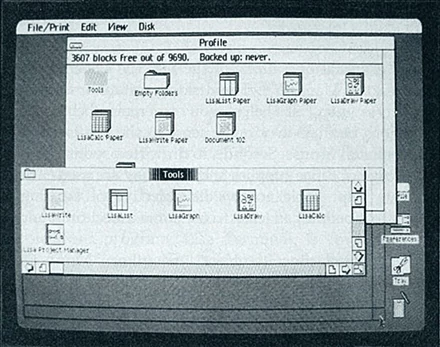 1983 Lisa OS Apple wypuszcza na rynek pierwszy komputer biurkowy, który obsługuje się za pomocą myszy. Microsoft wkrótce potem kopiuje ten pomysł.