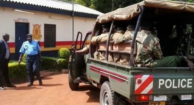 File image of police officers outside a station