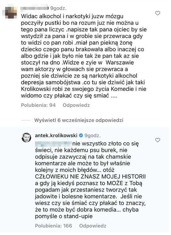 Antoni Królikowski odpowiada na krytyczne komentarze