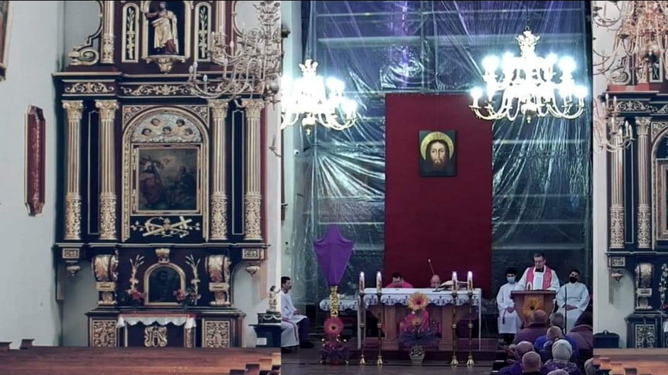 W transmisji ze mszy św. doklejono obraz z pustymi ławkami