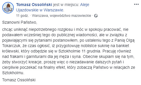 Tomasz Ossoliński na Facebooku