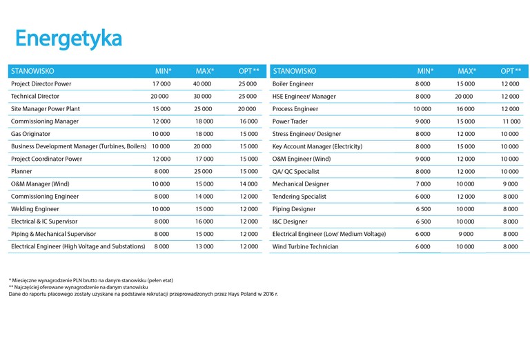 W branży energetycznej zaszło wiele zmian na kluczowych stanowiskach. Wciąż prowadzone są restrukturyzacje i optymalizacje struktur, co wpływa na ruchy kadrowe i poszukiwanie menedżerów z doświadczeniem w nadzorowaniu procesów zmian. Realizacja zobowiązań klimatycznych, nakazujących redukcję szkodliwych emisji sprawia, że w roku 2017 wiele aktywności będzie dotyczyło kwestii ochrony środowiska. Poszukiwani będą specjaliści od budowy instalacji odsiarczania i odazotowania spalin przy nowych i istniejących blokach energetycznych oraz w pokrewnych branżach przemysłu ciężkiego.<br> W najbliższym czasie możemy również oczekiwać znaczących przetargów na budowy oraz rozbudowy bloków energetycznych i kogeneracyjnych, a także spalarni śmieci z technologią utylizacji odpadów RDF. Zwiększy to zapotrzebowanie na kandydatów na stanowiska związane z pozyskiwaniem kontraktów, a w dalszej kolejności – także na stanowiska techniczne w obszarze realizacji i nadzoru. Na atrakcyjne oferty mogą liczyć specjaliści handlowi związani z rozwojem biznesu. <br>Branża energetyczna poszukuje osób z doświadczeniem, wykształceniem technicznym i zrozumieniem potrzeb przemysłu, które oprócz sprzedaży, potrafią również przeprowadzić pogłębiony audyt energetyczny. <br>Wynika to z konieczności podnoszenia efektywności energetycznej i możliwości uzyskania przez firmy i gminy dofinansowania ze środków unijnych na inwestycje energooszczędne. Wśród kandydatów pożądana jest także umiejętność pozyskiwania klientów oraz kontraktów zagranicznych. W przypadku stanowisk bezpośrednio związanych z pozyskiwaniem nowych klientów obserwujemy wzrost części zmiennej wynagrodzenia.
<br><br>
Źródło: Hays