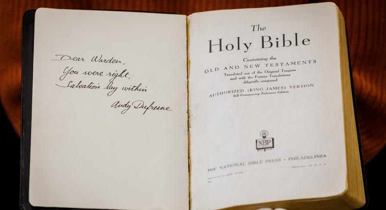 The inscription in the Bible used in The Shawshank Redemption.Tristan Fewings/Getty Images