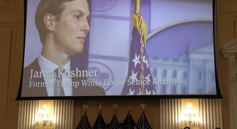 Video of Donald Trump's White House senior adviser and son-in-law Jared Kushner is played during a hearing by the Select Committee to Investigate the January 6th Attack on the U.S. Capitol in the Cannon House Office Building on June 13, 2022 in Washington, DC.