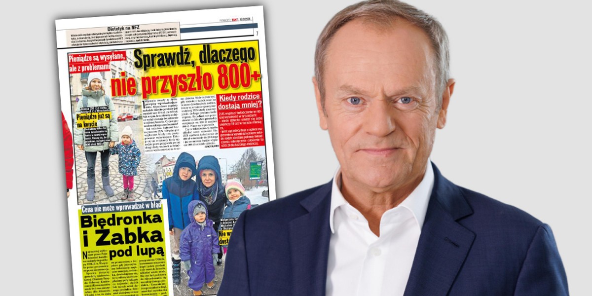 Donald Tusk reaguje na doniesienia "Faktu", w którym informowaliśmy, że niektórzy rodzice dostają mniejsze wypłaty świadczenia wychowawczego. 