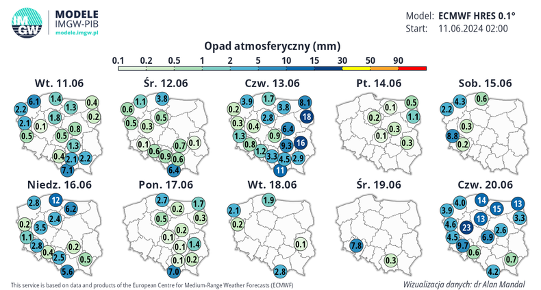 Na przełomie drugiej i trzeciej dekady czerwca czeka nas więcej opadów i burz związanych z wkroczeniem chłodnego frontu