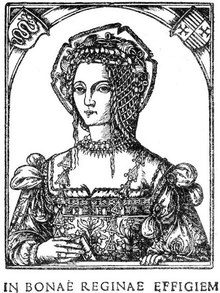 Królowa Bona - drzeworyt z dzieła Decjusza De vetustatibus Polonorum