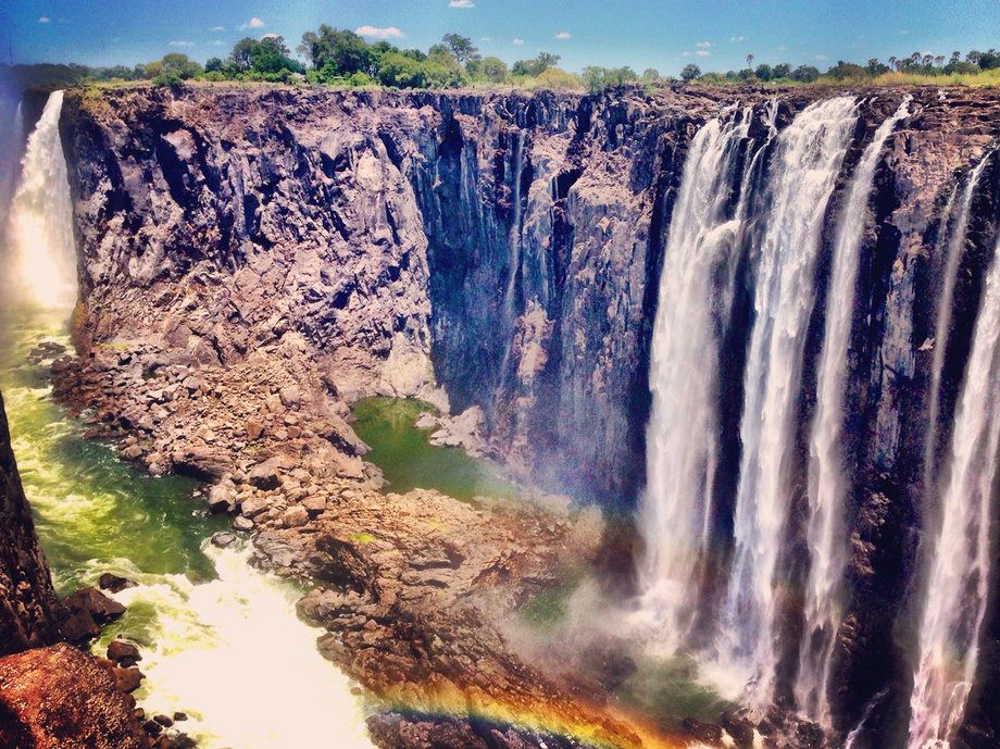 One of the first sights they saw was Victoria Falls, on the border of Zambia and Zimbabwe. The falls are the largest in the world, with columns of water that plummet into a gorge more than 300 feet below.