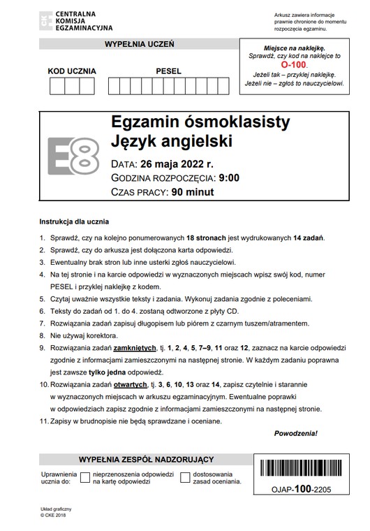 Co Trzeba Umieć Na Egzamin ósmoklasisty Z Angielskiego Egzamin ósmoklasisty: Język angielski [ARKUSZE EGZAMINACYJNE