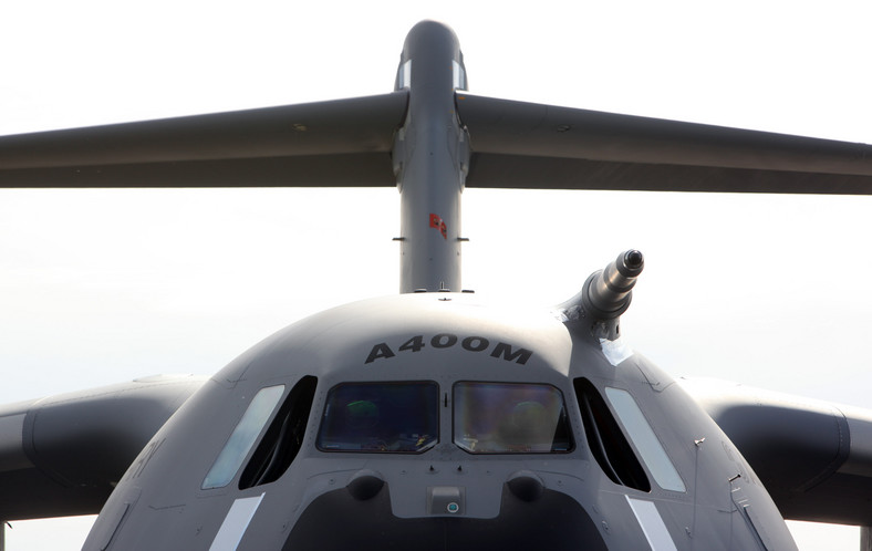 Samolot wojskowy Airbus A400M prezentowany na Farnborough International Airshow, fot. Chris Ratcliffe/Bloomberg