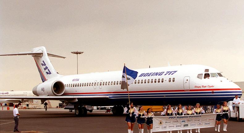 The Boeing 717-200 is actually a rebranded McDonnell Douglas MD-95. Boeing acquired McDonnell in 1995 for $13 billion.