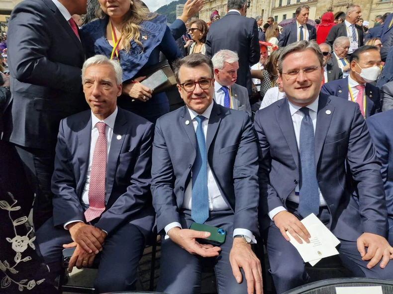 Portugalski ministar spoljnih poslova Zoao Gomes Krovicnjo, ministar spoljnih poslova Brazila Karlos Alber Franko Franso i ministar spoljnih poslova Srbije Nikola Selaković na inauguraciji u Bogoti