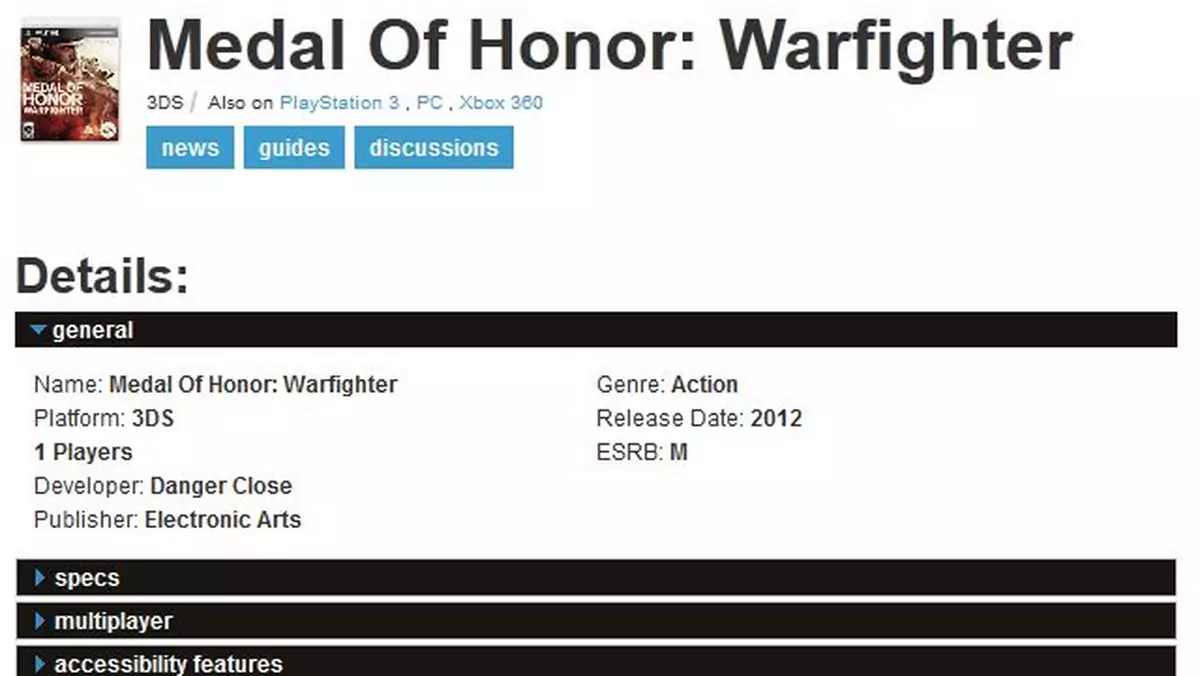 Czy Medal of Honor: Warfighter trafi również na 3DS-a? 
