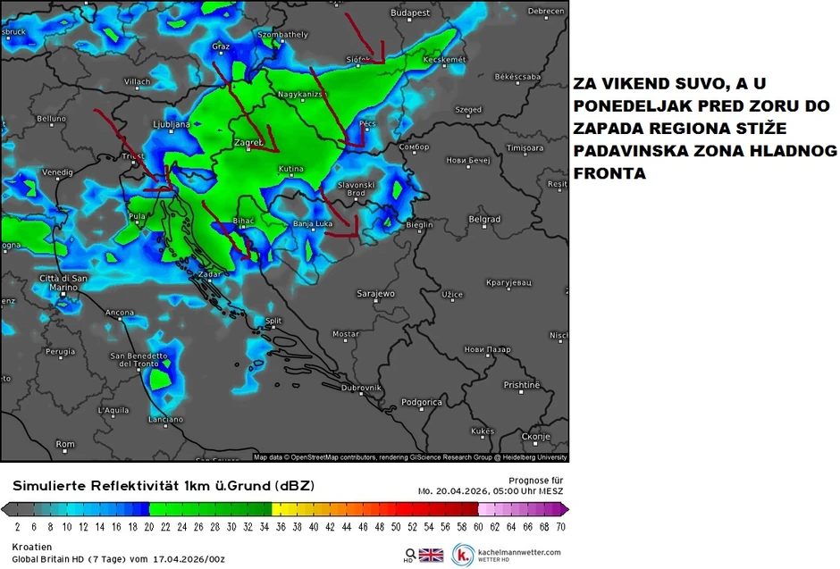 Hladni front i padavine stižu u ponedeljak