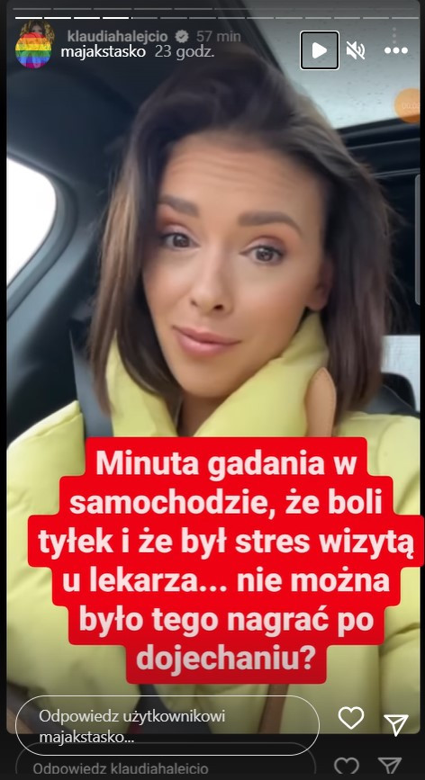 InstaStory z profilu Klaudii Halejcio