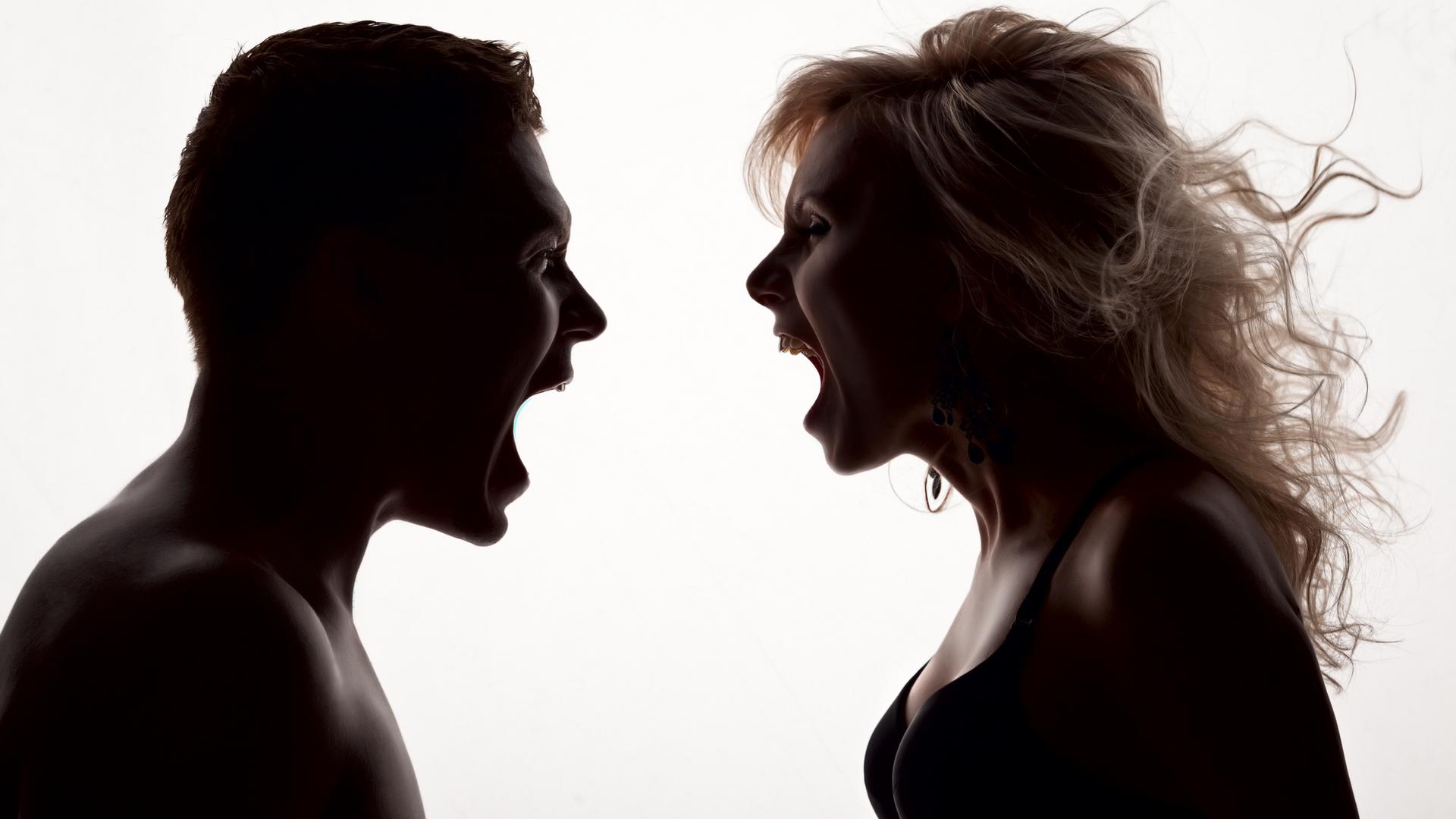 Звук женского крика. Люди кричат друг на друга. Мужчина и женщина эмоции. Профиль мужчины и женщины. Два силуэта мужчина и женщина.