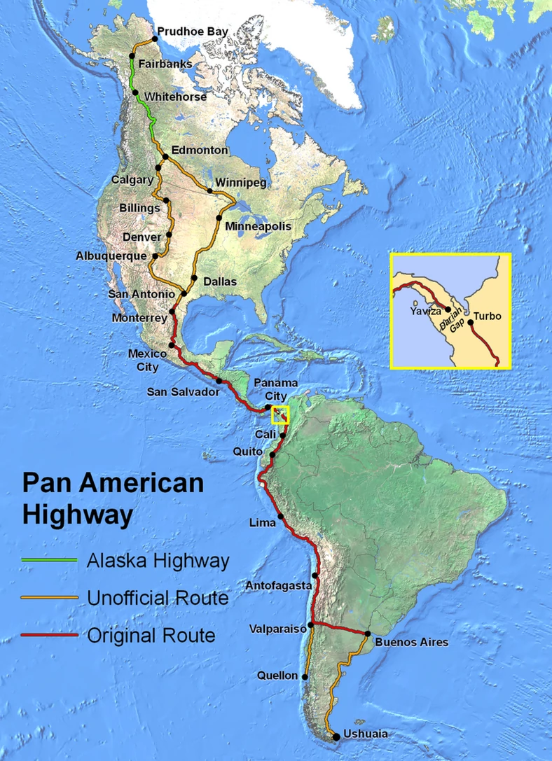 Droga Panamerykańska, Pan-American Highway (ang.), Carretera Panamericana (hiszp.), Estrada Panamericana (port.), Autoroute Panaméricaine (fr.)