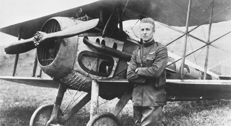 American World War I fighter ace, Frank Luke Jr (1897 - 1918), with his SPAD S.XIII biplane, France, 18th September 1918.Getty Images