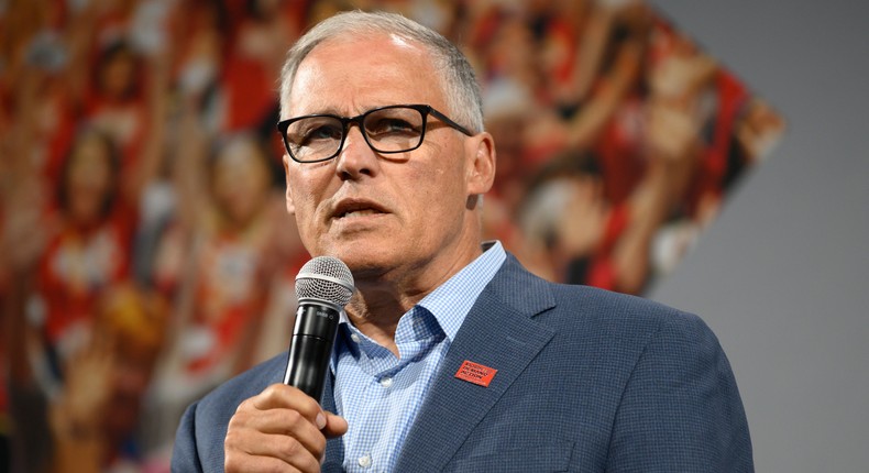 Washington Gov. Jay Inslee speaks during a forum on gun safety at the Iowa Events Center on August 10, 2019 in Des Moines, Iowa.