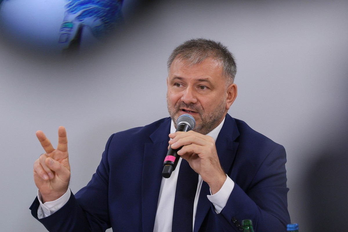 Minister sprawiedliwości Waldemar Żurek na konferencji prasowej w siedzibie Ministerstwa Sprawiedliwości w Warszawie