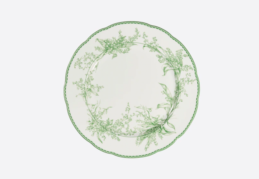 Kunstvoller Teller mit grünem «Lily of the Valley»-Motiv von Dior Maison für 120 Franken.