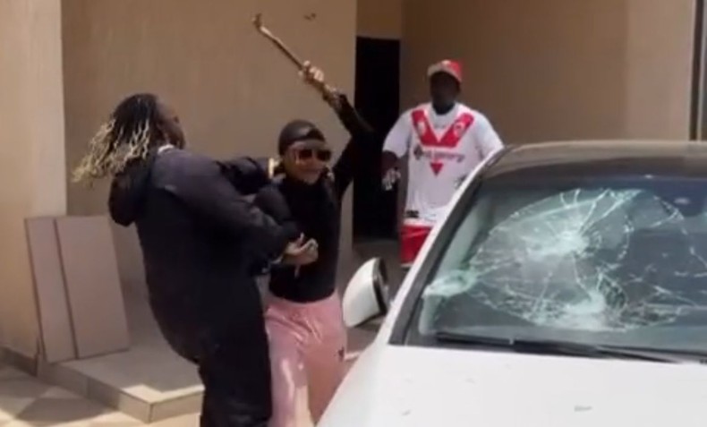 Angry Akuapem Poloo smashes windscreen of Musician's Benz during fight (VIDEO)