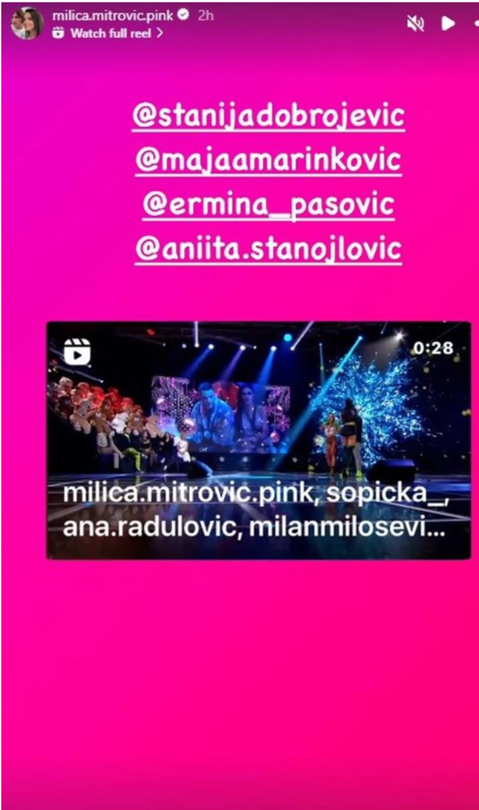 Objava Milice Mitrović na Instagramu