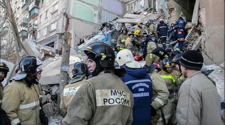 The explosion, believed to have been caused by a gas leak, tore through the nine-storey building in Magnitogorsk