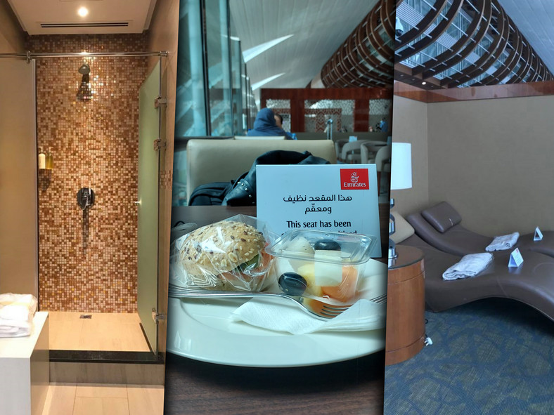 Salonik Emirates dla klasy biznes na lotnisku w Dubaju