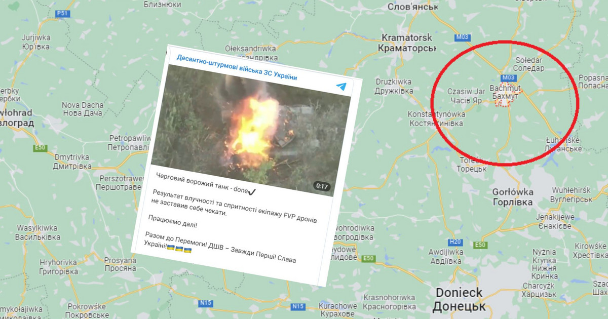 Bold action of the Ukrainians near Pashmut.  The Russian tank caught fire