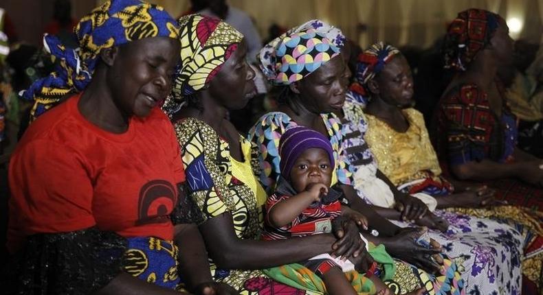 Parents of the Chibok girls attend a meeting with Nigeria's President Muhammadu Buhari at the presidential villa in Abuja, Nigeria, January 14, 2016. 