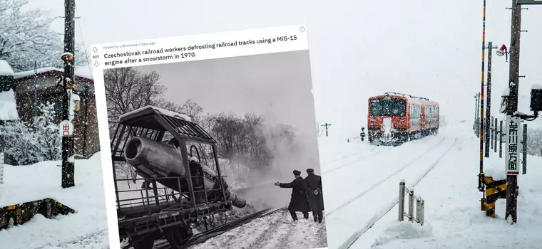 W Czechosłowacji tory kolejowe odśnieżali... samolotem. To zdjęcie może zaskoczyć