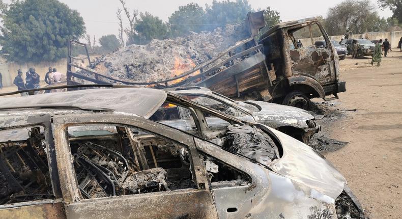 About 18 vehicles were burnt in Boko Haram's fresh attack in Borno. (Image used for illustrative purpose) [The Cable]