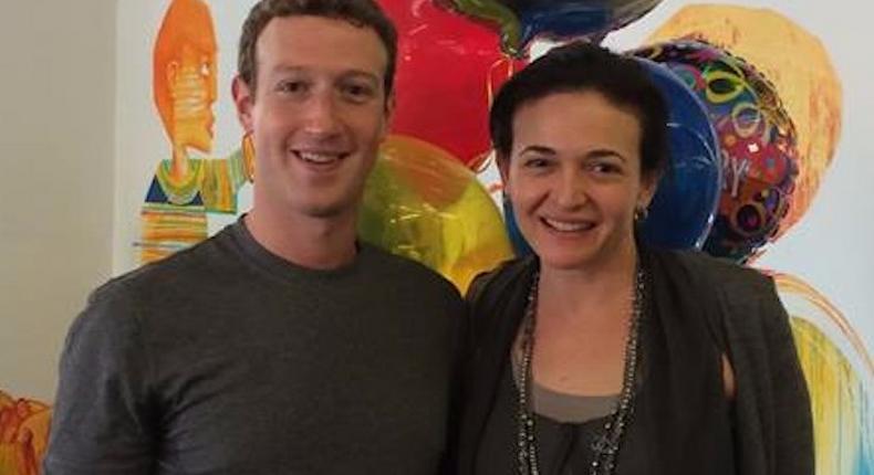 Sandberg, pictured with Zuckerberg, couldn't make it through her first day back at work.