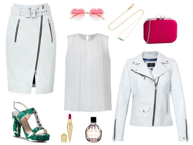 Rockowo-romantyczne lato 2019: kurtka i spódnica - Fratelli/ www.fratelli.com.pl, bluzka - Cotton Club/ cottonclub.pl, torebka i buty - Menbur/menbur.pl, pozostałe dodatki - TK MAXX