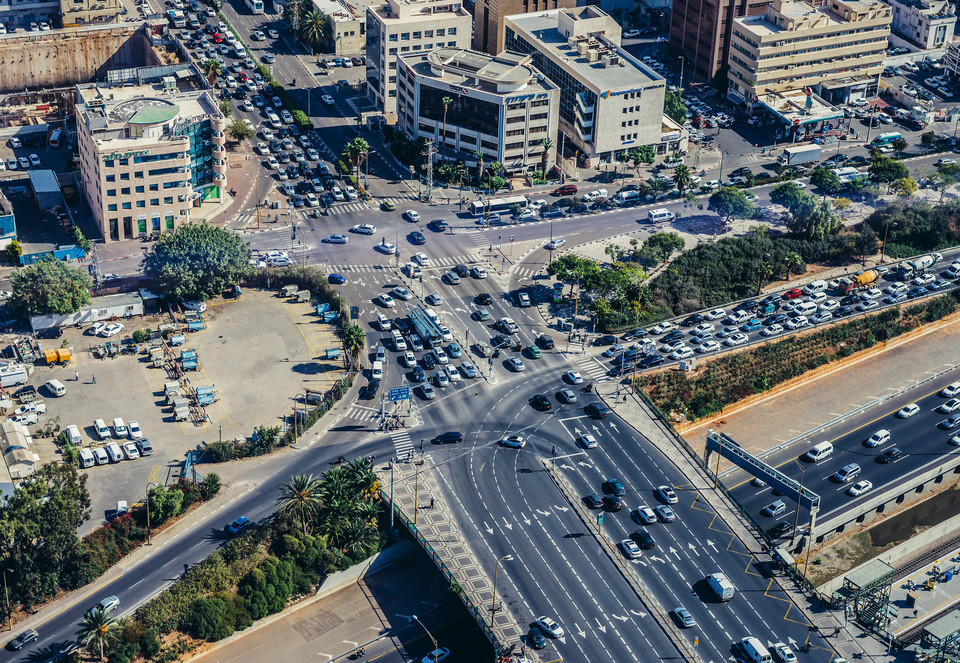 Widok z lotu ptaka na most Shalom, Tel Awiw