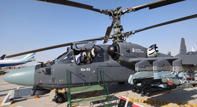 A Russian Kamov Ka-52 helicopter at the Dubai Airshow on November 15, 2021.GIUSEPPE CACACE/AFP via Getty Images