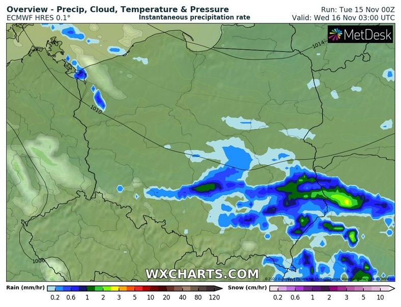 Noc na przeważającym obszarze Polski przyniesie deszcz