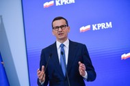 Premier Mateusz Morawiecki podczas konferencji prasowej w siedzibie Kancelarii Prezesa Rady Ministrów w Warszawie.