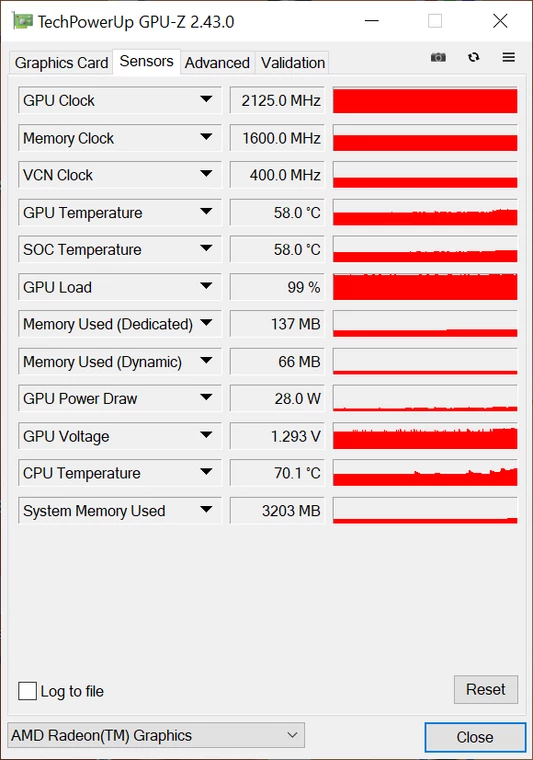 Huawei MateBook D 16 – GPU-Z – podniesione taktowanie układu Radeon Graphics (6 CU)