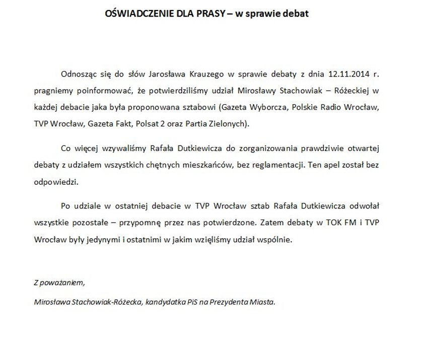 Oświadczenie dla prasy