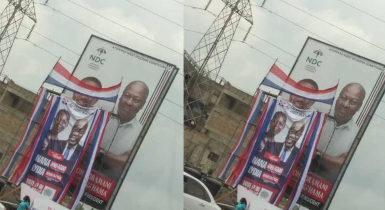 “The impudence, she got nerves – Dumelo reacts as NDC billboard  is covered with that of NPP