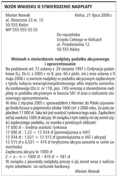 We wniosku o zwrot akcyzy trzeba opisać stan faktyczny, wyliczyć kwotę zwrotu i zawnioskować o wypłatę pieniędzy