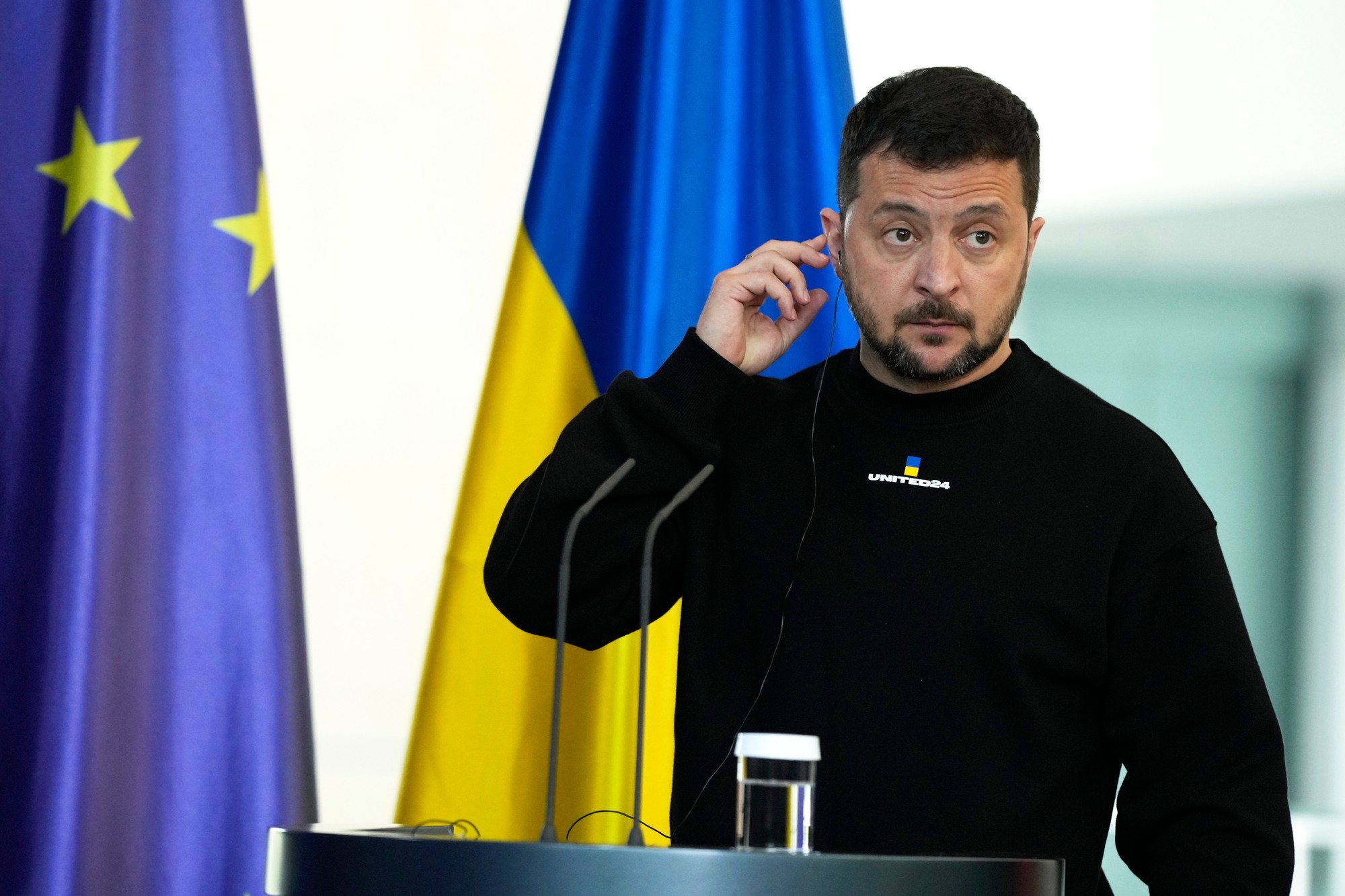 Ukrajinský prezident Volodymyr Zelenskyj v Berlíne.