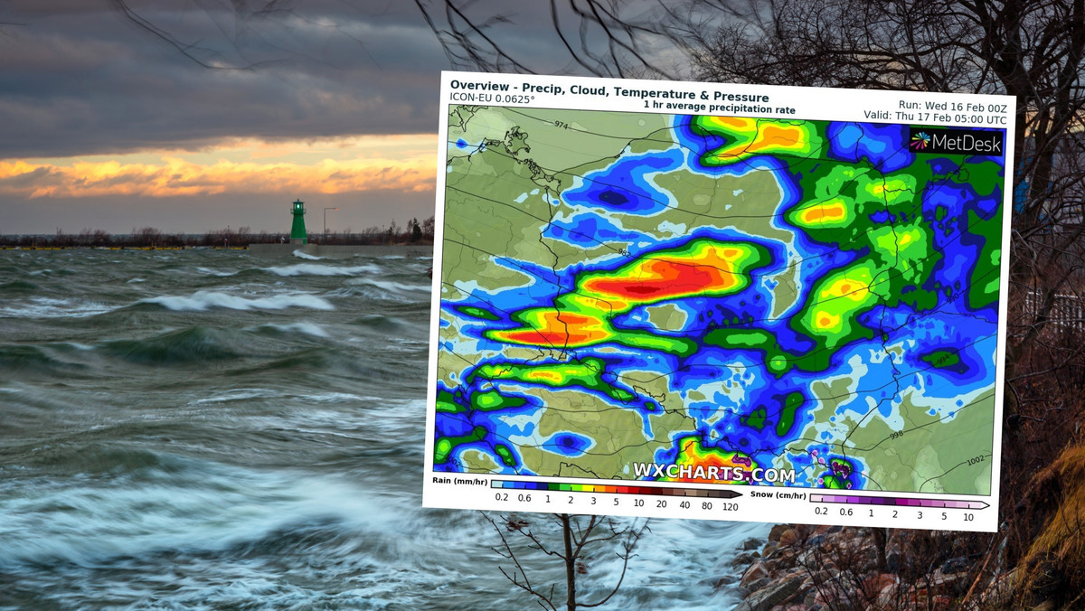 Prognoza pogody na środę, 16 lutego. Nadciąga Dudley. W nocy burze i wichury